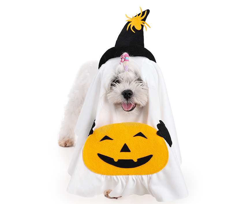 Halloween Ghost Pet Costume with Pumpkin Design and Mini Witch Hat